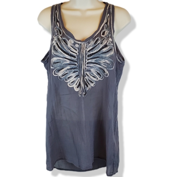 Zara Basic Abstract Trim Beaded Gray Tank Top Shirt Size S Bohemian Oversized - Picture 2 of 8